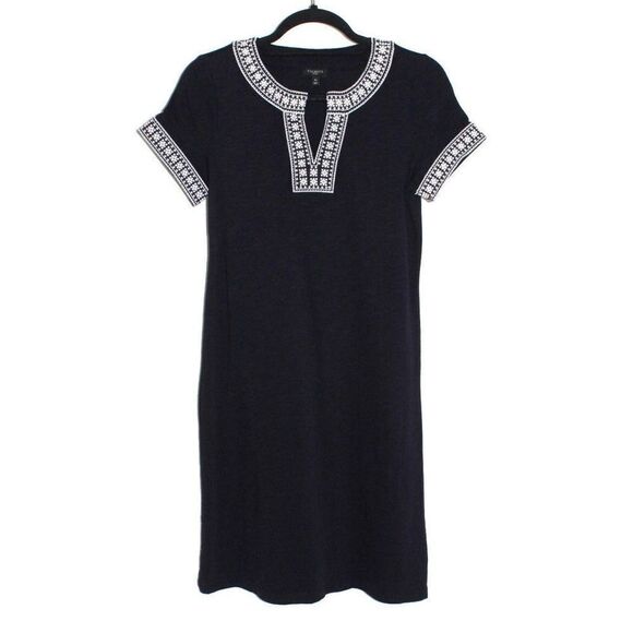 ✨Talbots Cotton Navy & White Embroidered Shift Dress✨ - Picture 1 of 8